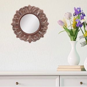 Stonebriar Decorative 9" Warm Taupe Round Ceramic Accent Wall Mirror